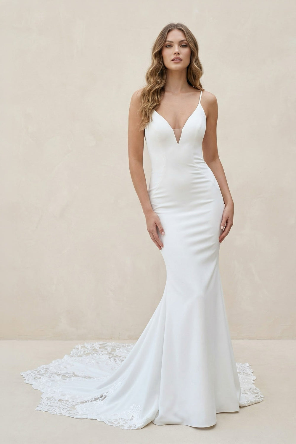 Spaghetti Straps Satin Mermaid Wedding Dress in Ivory
