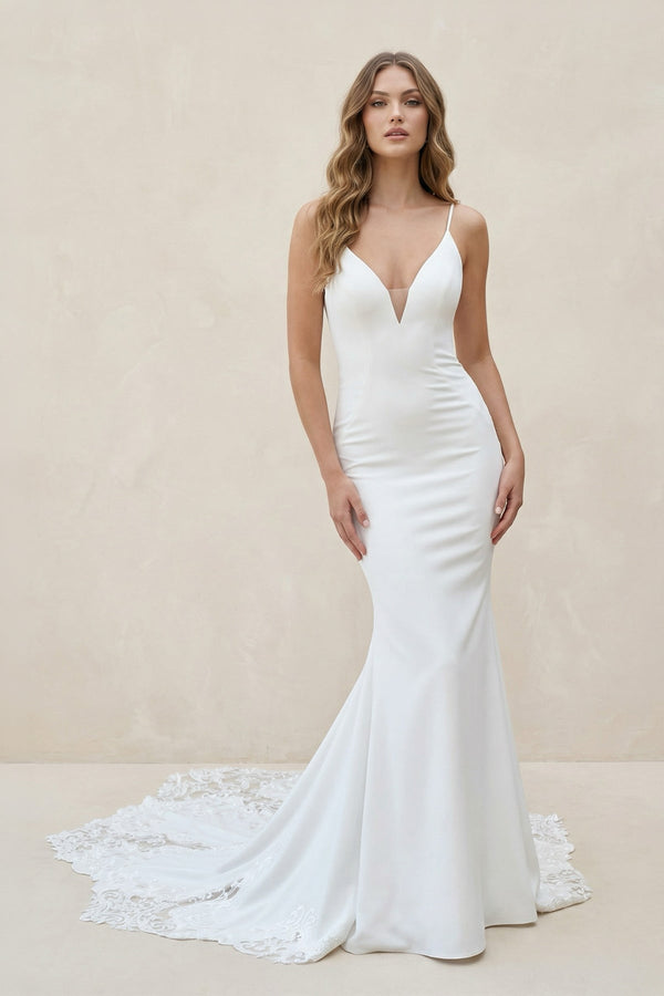 Spaghetti Straps Long Mermaid Wedding Dress in Ivory - KISS BRIDAL Wedding Dresses
