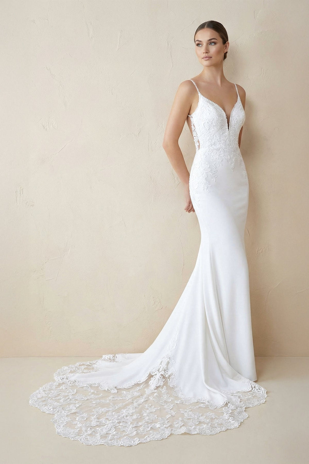 Spaghetti Straps Mermaid Lace Wedding Dress in White