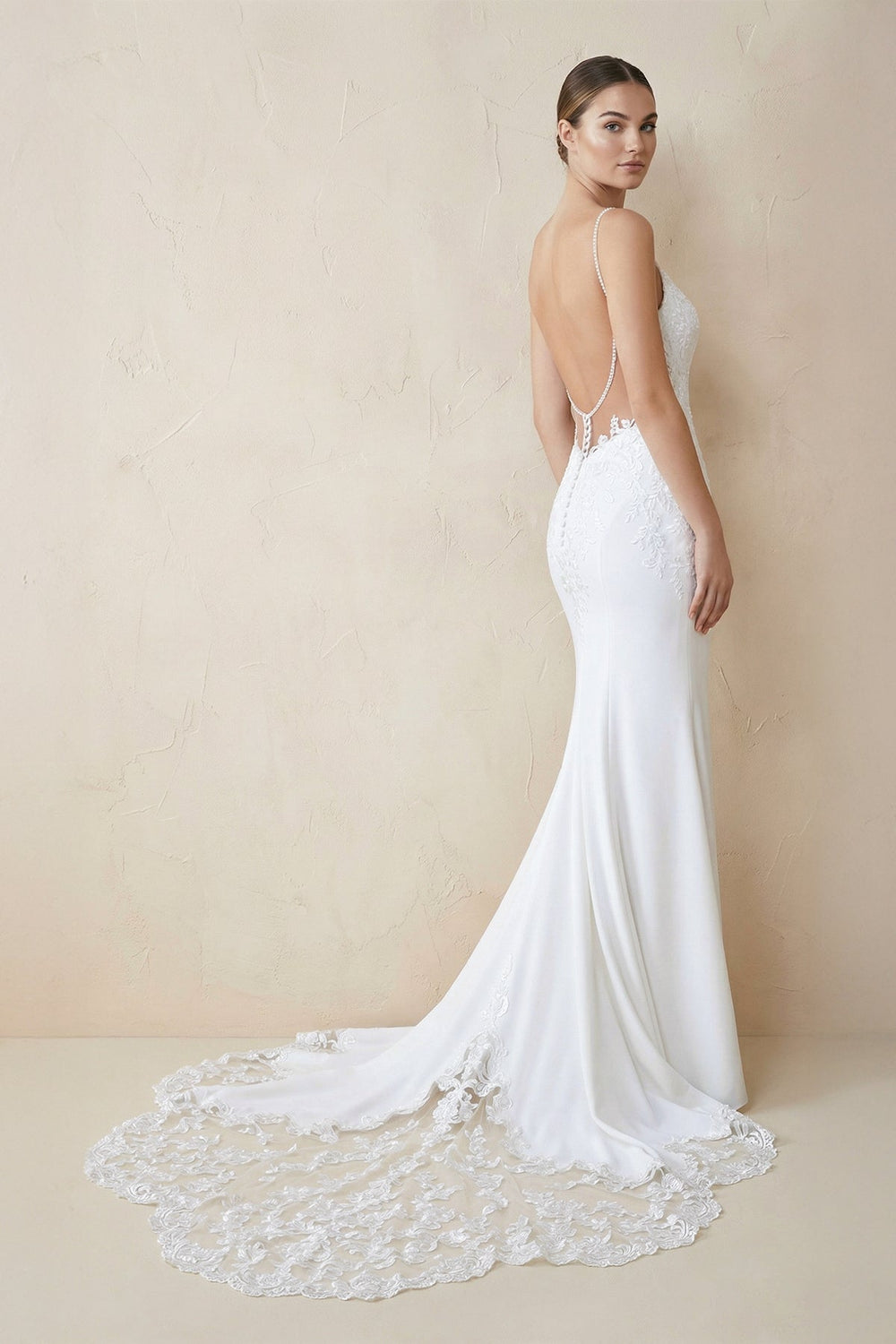 Spaghetti Straps Mermaid Lace Wedding Dress in White