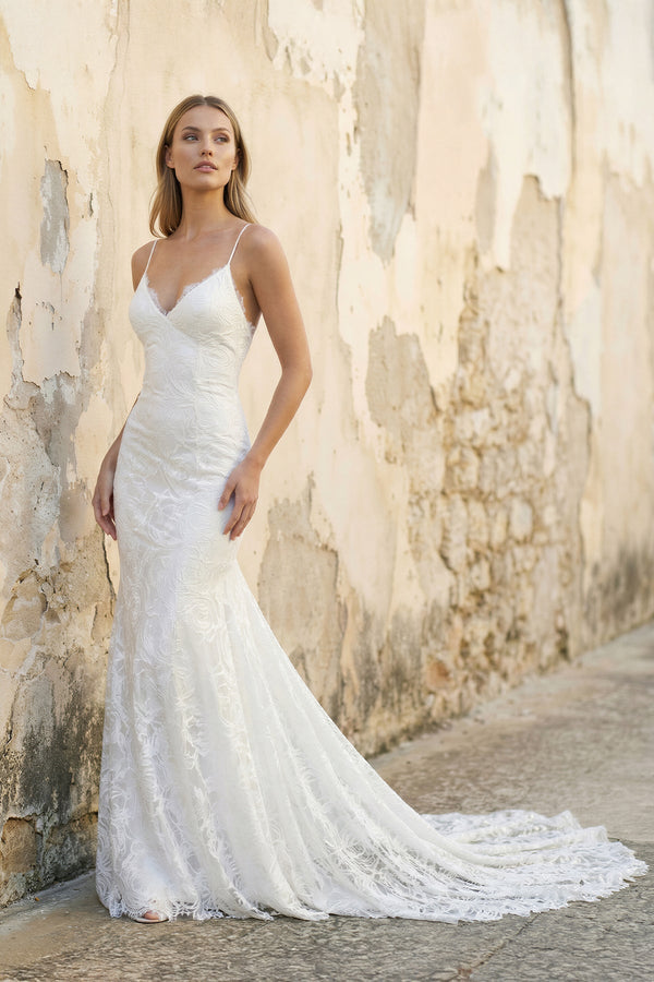Spaghetti Straps Mermaid Lace Wedding Dress in White - KISS BRIDAL Wedding Dresses