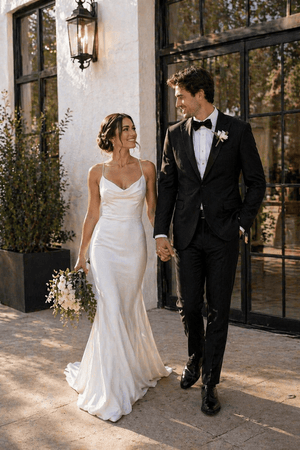 Spaghetti Straps Mermaid Satin Wedding Dress in White - KISS BRIDAL Wedding Dresses