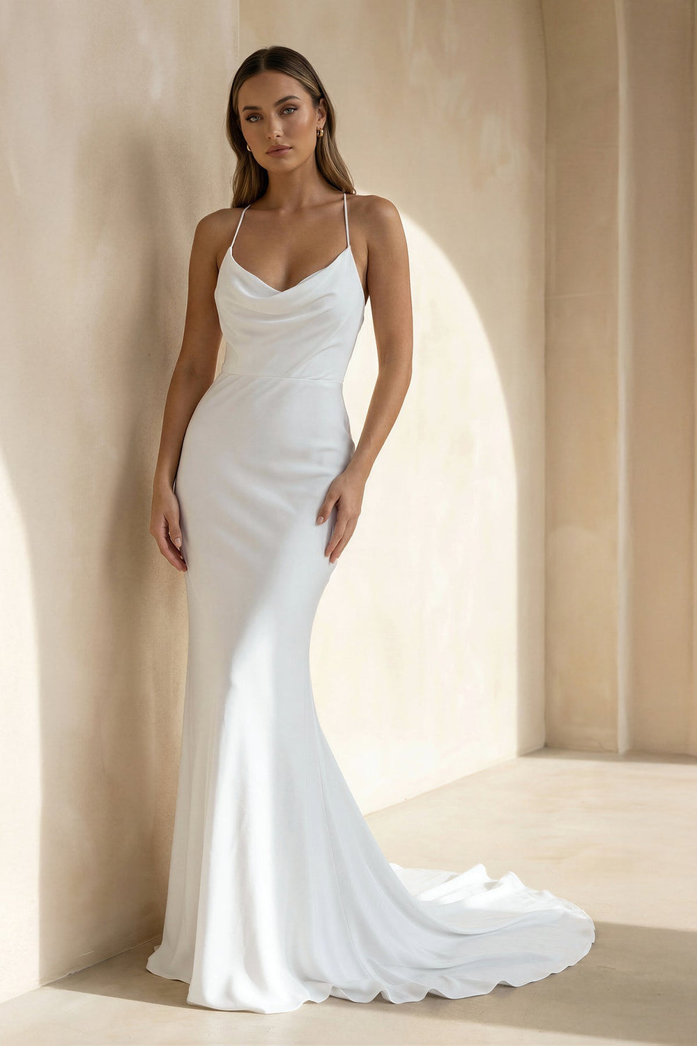 Spaghetti Straps Mermaid Satin Wedding Dress in White
