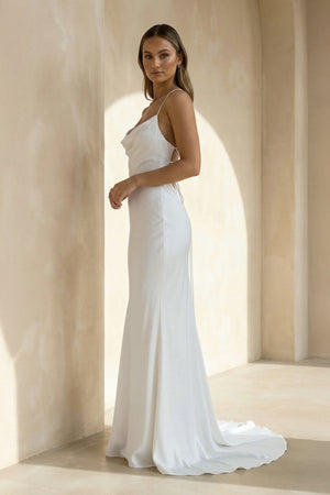 Spaghetti Straps Mermaid Satin Wedding Dress in White - KISS BRIDAL Wedding Dresses