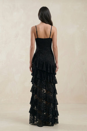 Spaghetti Straps Ruffled Sheath Lace Wedding Dress in Black - KISS BRIDAL Wedding Dresses