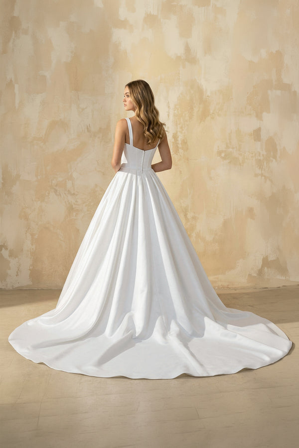 Spaghetti Straps Satin Ball Gown With Appliques in White - KISS BRIDAL Wedding Dresses
