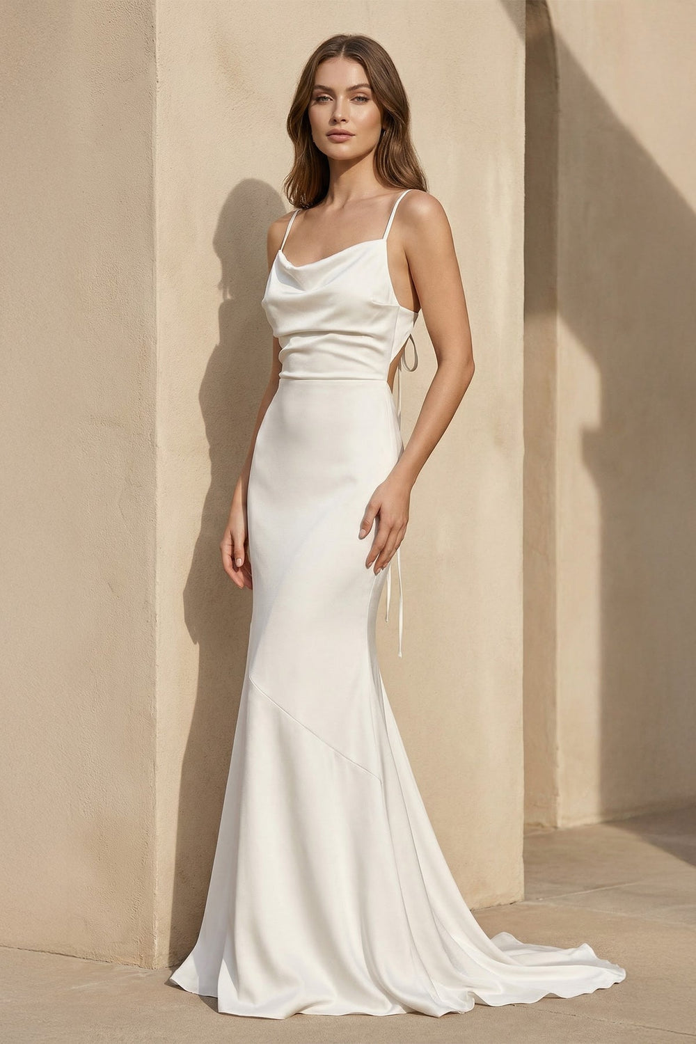 Spaghetti Straps Satin Mermaid Wedding Dress in Ivory