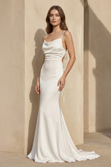 Spaghetti Straps Satin Mermaid Wedding Dress in Ivory - KISS BRIDAL Wedding Dresses