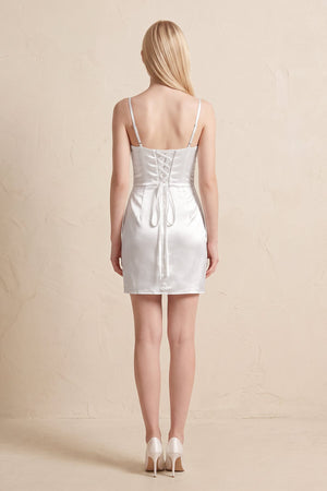 Spaghetti Straps Satin Ruched Wedding Dress in White - KISS BRIDAL Wedding Dresses