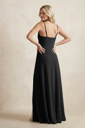 Spaghetti Straps Sheath Satin Bridesmaid Dress With Slit in Black - KISS BRIDAL Bridesmaid Dresses