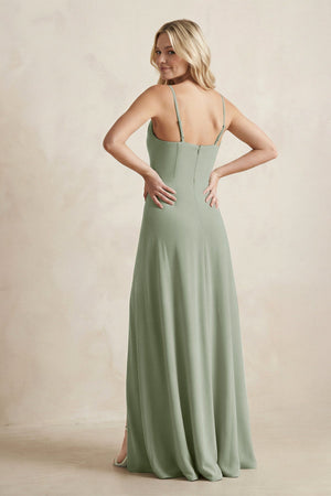 Spaghetti Straps Sheath Satin Bridesmaid Dress With Slit in Dove Gray - KISS BRIDAL Bridesmaid Dresses