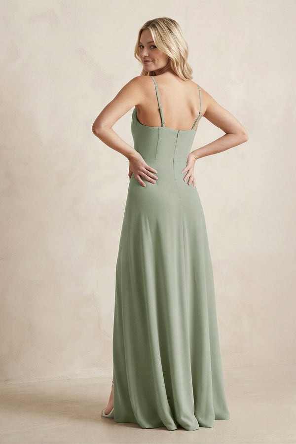 Spaghetti Straps Sheath Satin Bridesmaid Dress With Slit in Dove Gray - KISS BRIDAL Bridesmaid Dresses