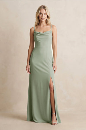 Spaghetti Straps Sheath Satin Bridesmaid Dress With Slit in Dove Gray - KISS BRIDAL Bridesmaid Dresses