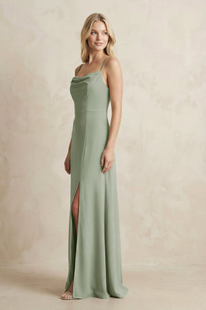 Spaghetti Straps Sheath Satin Bridesmaid Dress With Slit in Dove Gray - KISS BRIDAL Bridesmaid Dresses