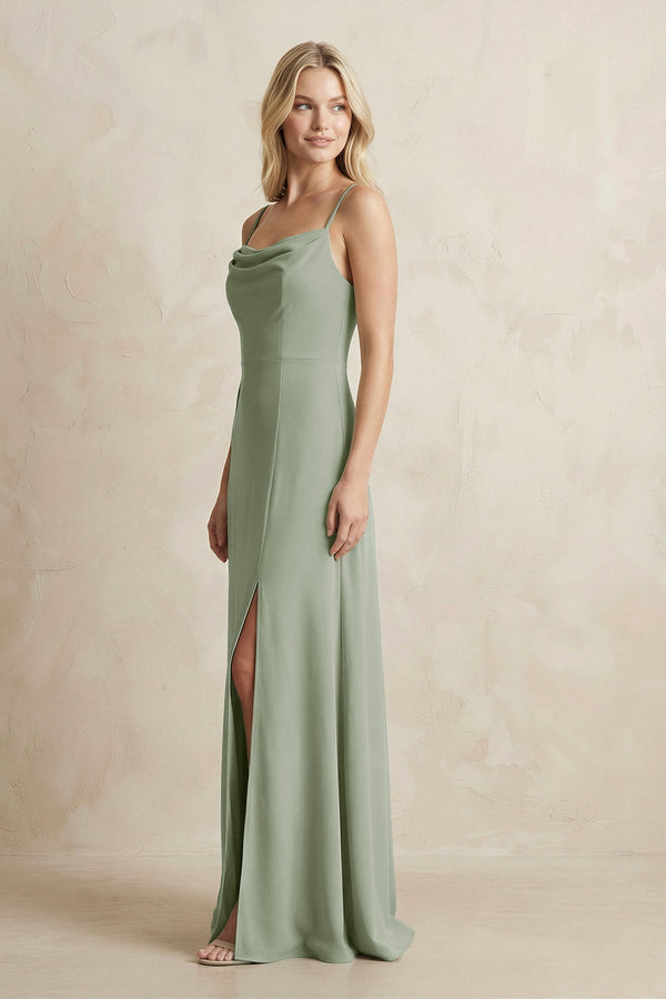 Spaghetti Straps Sheath Satin Bridesmaid Dress With Slit in Dove Gray - KISS BRIDAL Bridesmaid Dresses