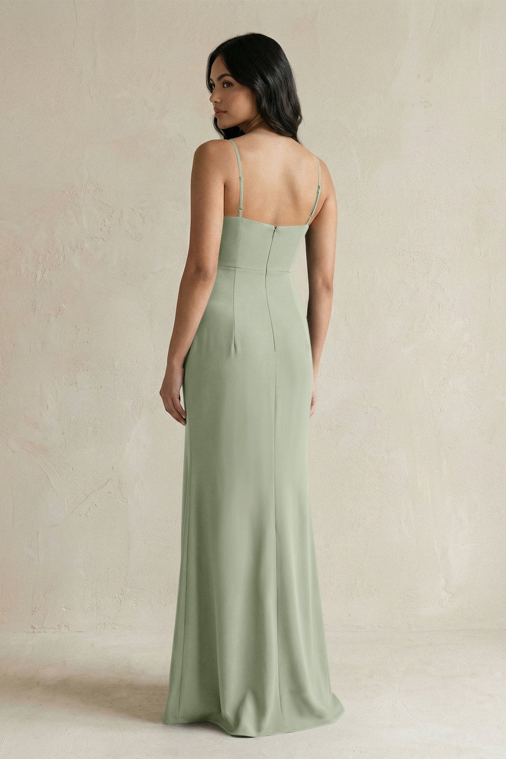 Spaghetti Straps Sheath Stain Bridesmaid Dress With Slit in Dove Gray