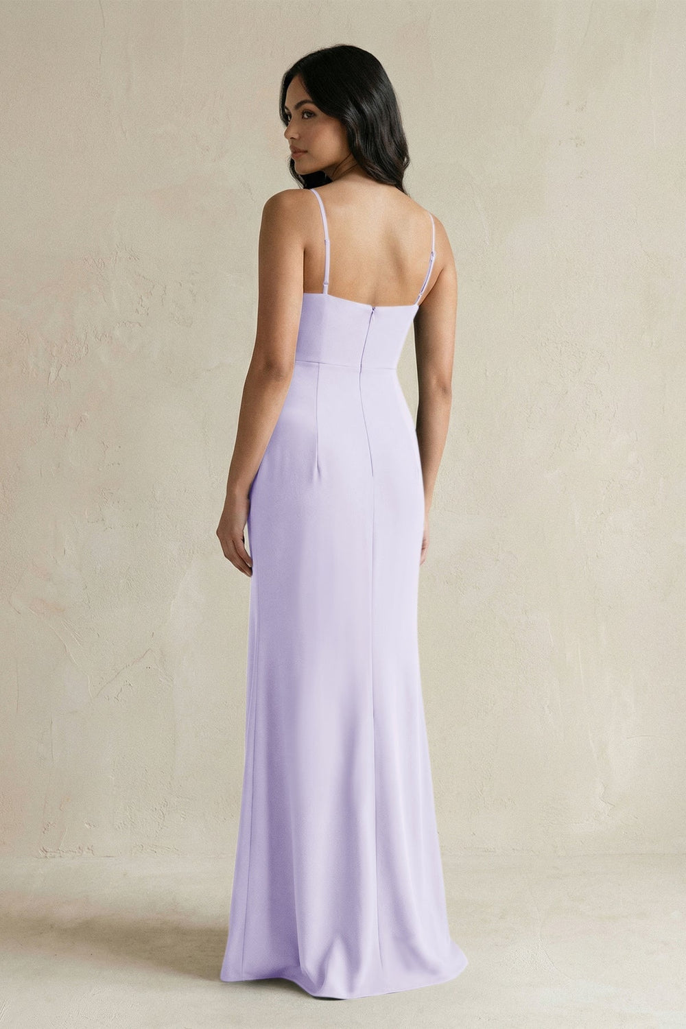 Spaghetti Straps Sheath Stain Bridesmaid Dress With Slit in Lavender