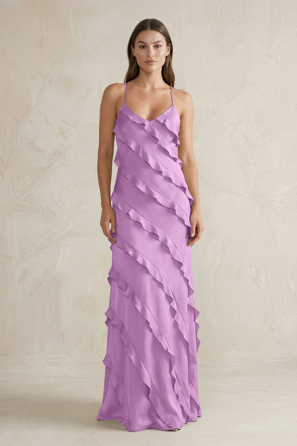 Spaghetti Straps Sheath Stain Ruffled Bridesmaid Dress in Vintage Mauve