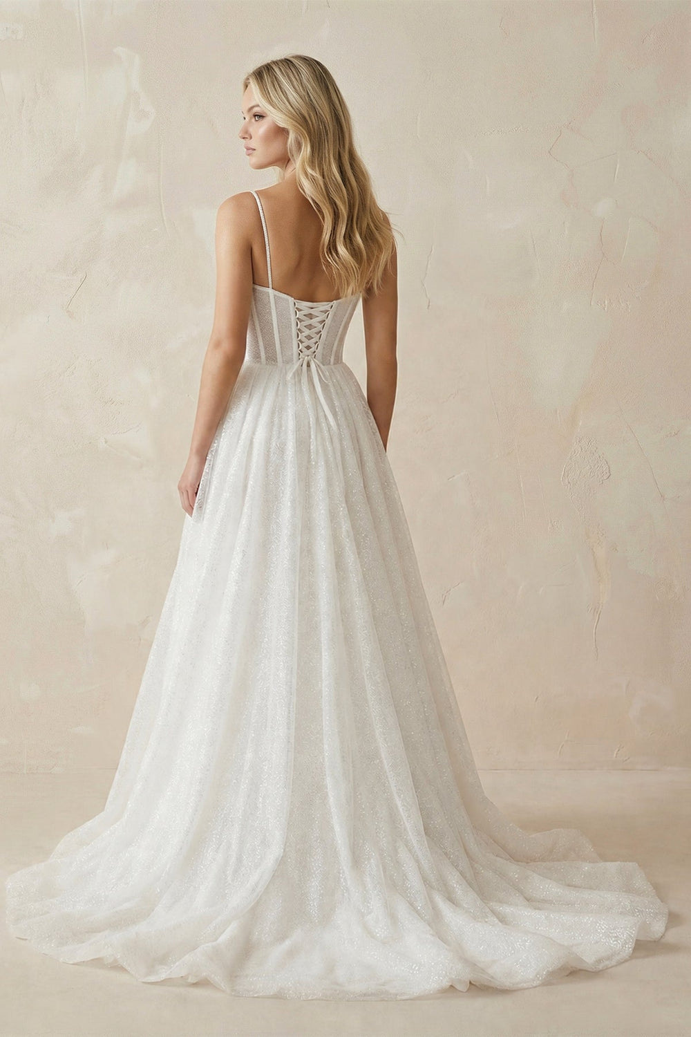Glitter Ivory A-Line Corset Tulle Wedding Dress