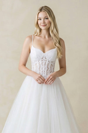 Spaghetti Straps Tulle Ball - Gown Corset Wedding Dress in White - KISS BRIDAL Wedding Dresses