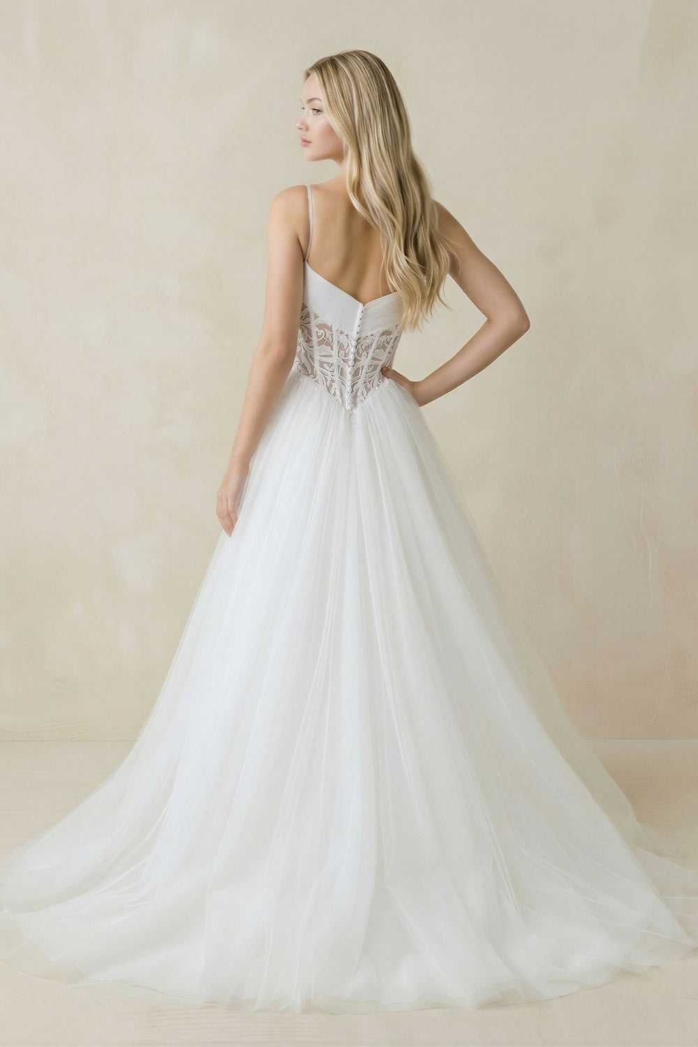 Spaghetti Straps Tulle Ball-Gown Corset Wedding Dress in White