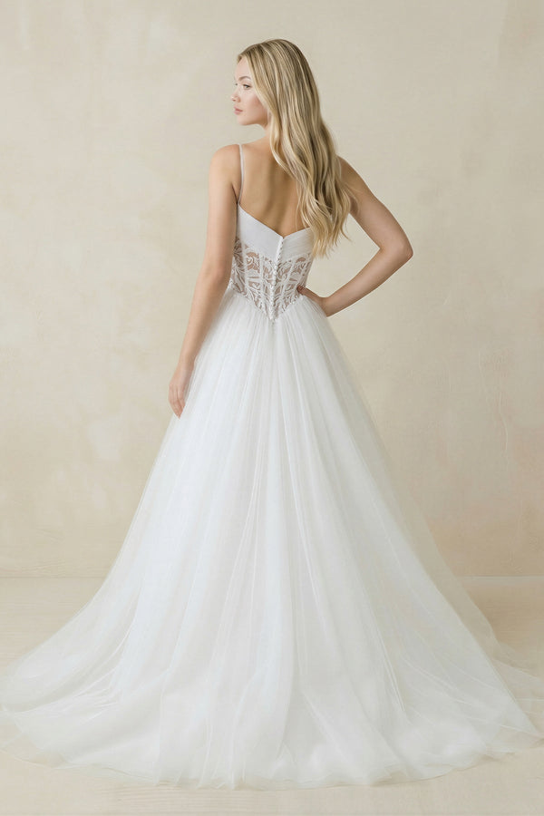 Spaghetti Straps Tulle Ball - Gown Corset Wedding Dress in White - KISS BRIDAL Wedding Dresses
