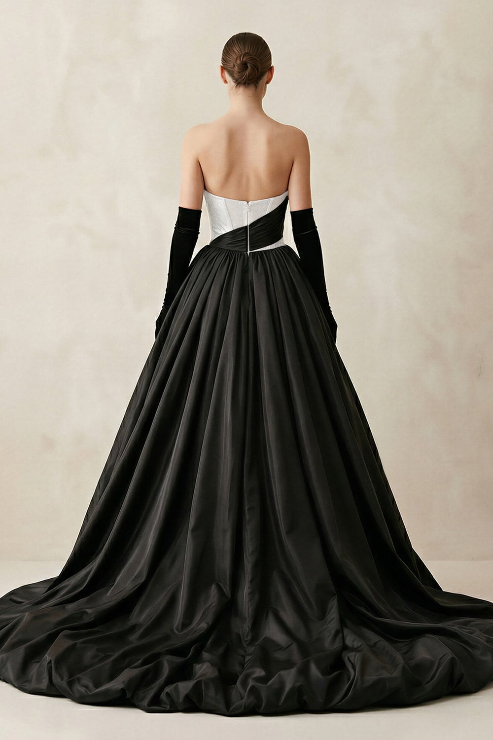 Sparkly Strapless Satin Ball Gown Maxi Dress in Black
