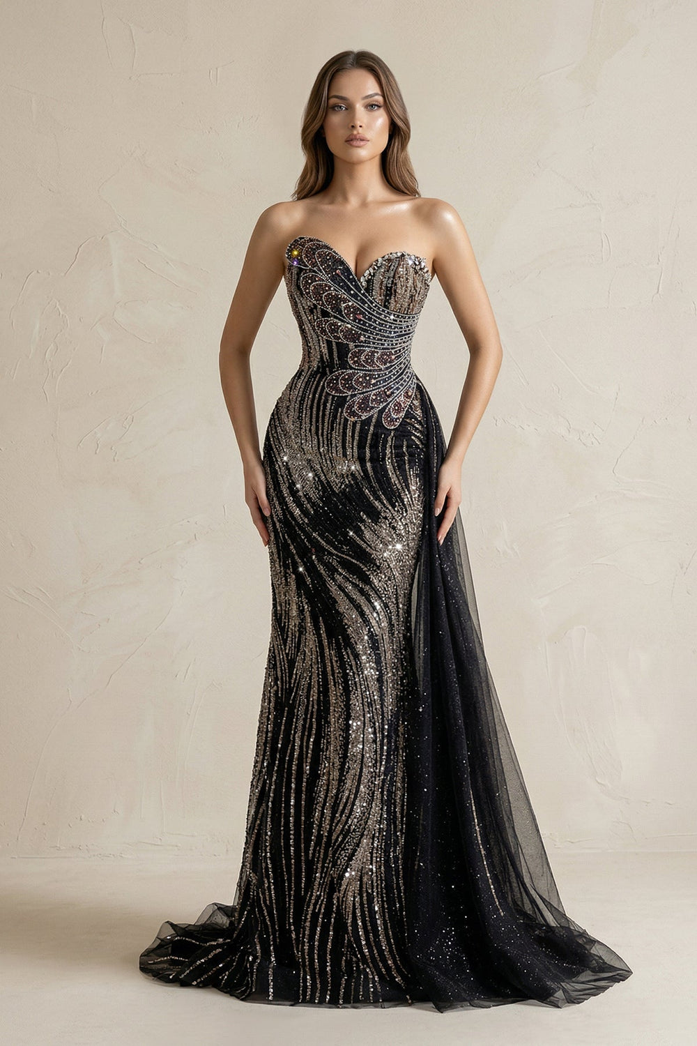 Sparkly Sweetheart Mermaid Sequined Wedding Dress in Black