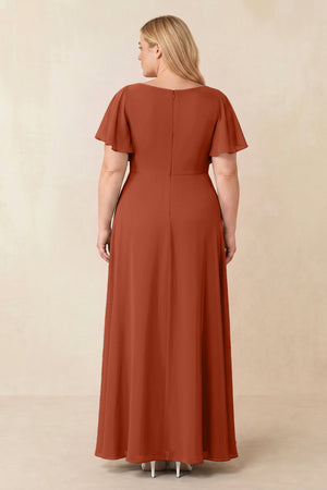 Spice Short Sleeves Bateau A-Line Chiffon Bridesmaid Dress (2) [sizeplus] | KISSBRIDAL