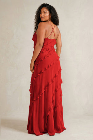 Spice Spaghetti Straps Sheath Stain Ruffled Bridesmaid Dress (4) | KISSBRIDAL[sizeplus]