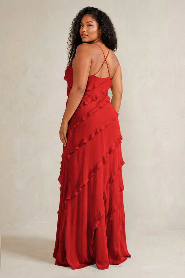 Spice Spaghetti Straps Sheath Stain Ruffled Bridesmaid Dress (4) | KISSBRIDAL[sizeplus]