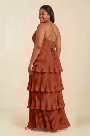 Spice Tiered Pleated V-Neck A-Line Chiffon Bridesmaid Dress (2) [sizeplus] | KISSBRIDAL