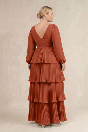 Spice V-Neck Tiered A-Line Long Sleeve Bridesmaid Dress (4) [sizeplus] | KISSBRIDAL