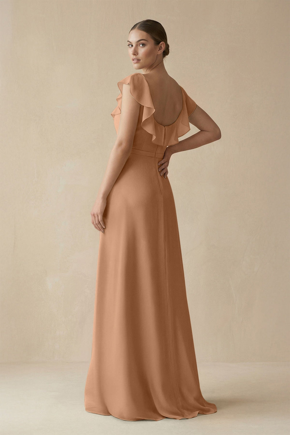 Square Neck A-Line Bridesmaid Dress with Ruffles in Bronzer