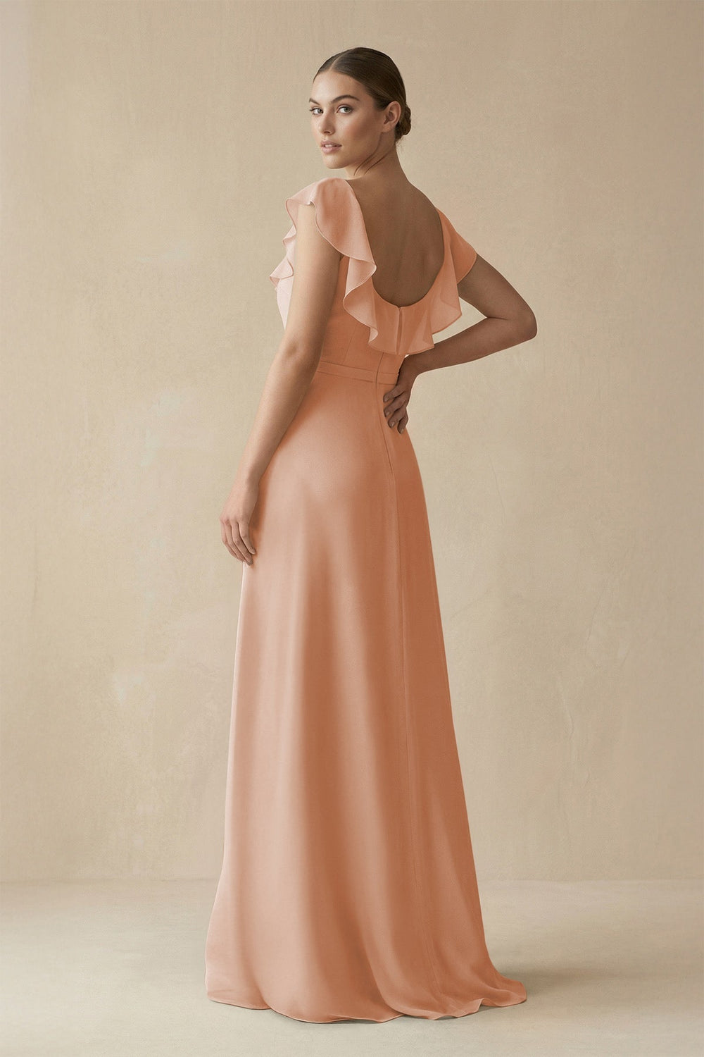 Square Neck A-Line Bridesmaid Dress with Ruffles in Champagne Rose