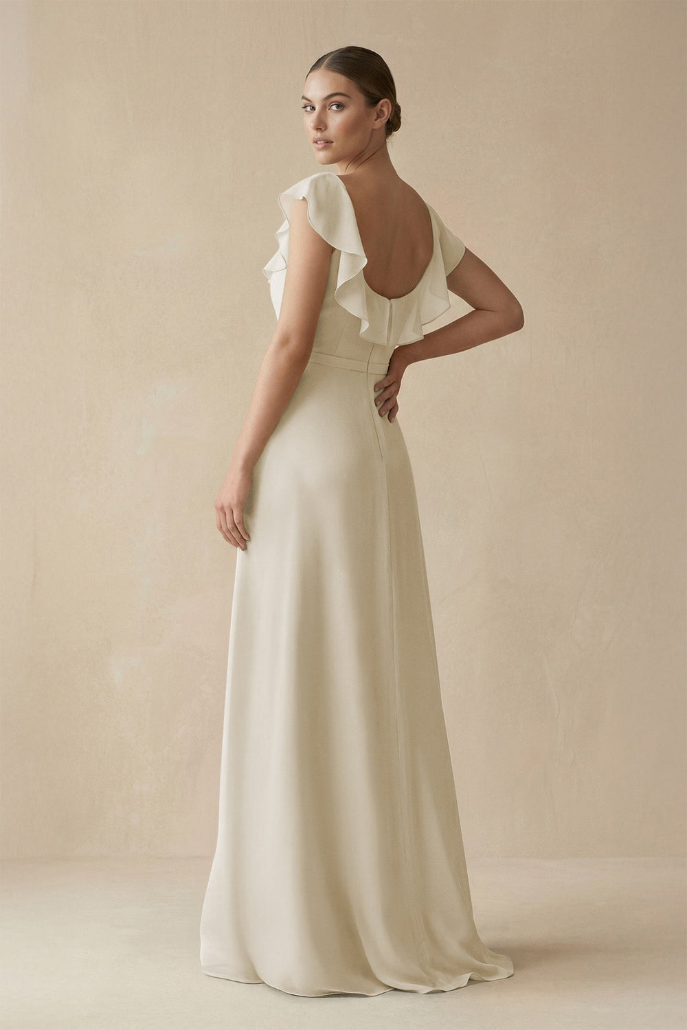 Square Neck A-Line Bridesmaid Dress with Ruffles in Dove Gray