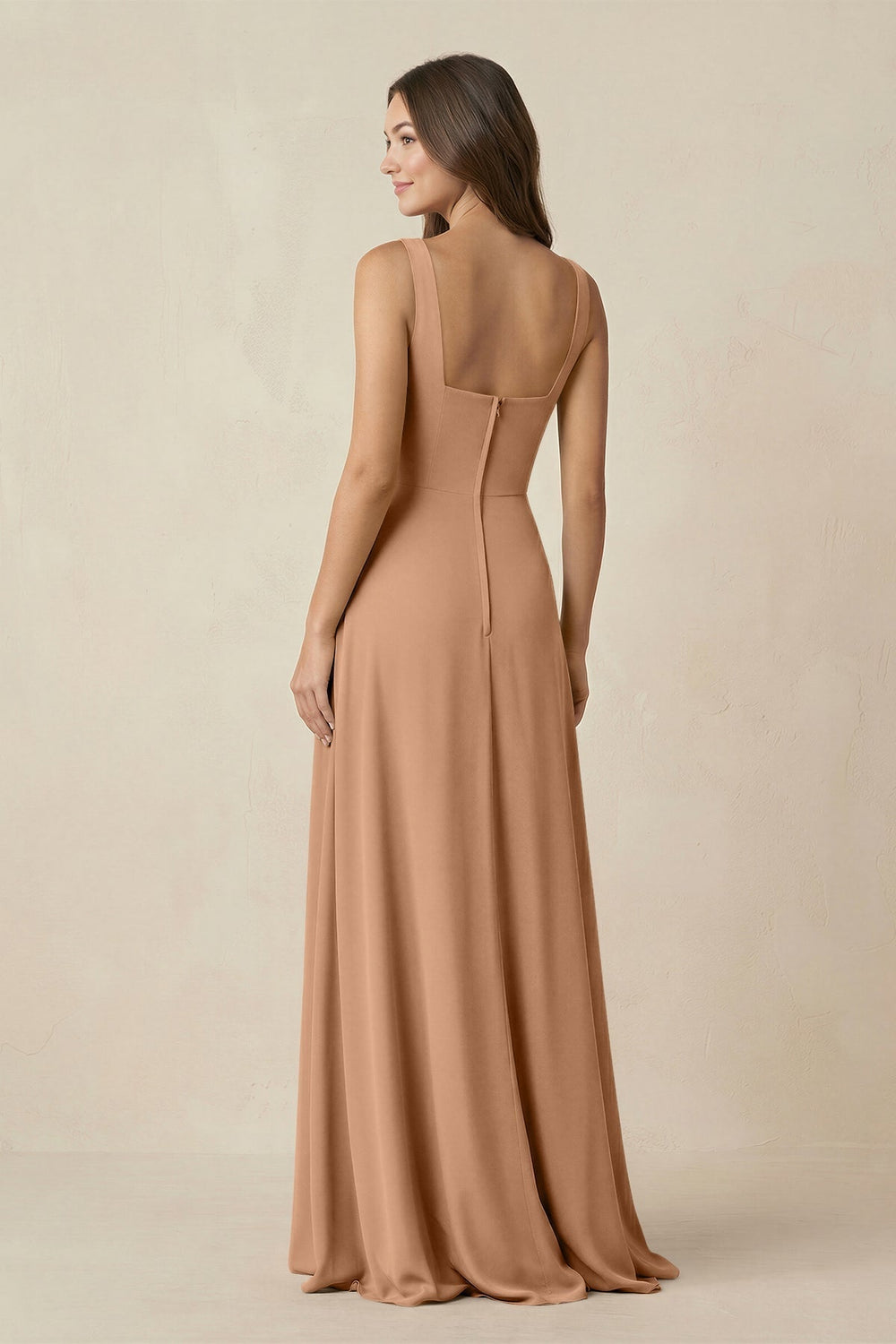 Square Neck A-Line Bridesmaid Dress With Slit in Bronzer
