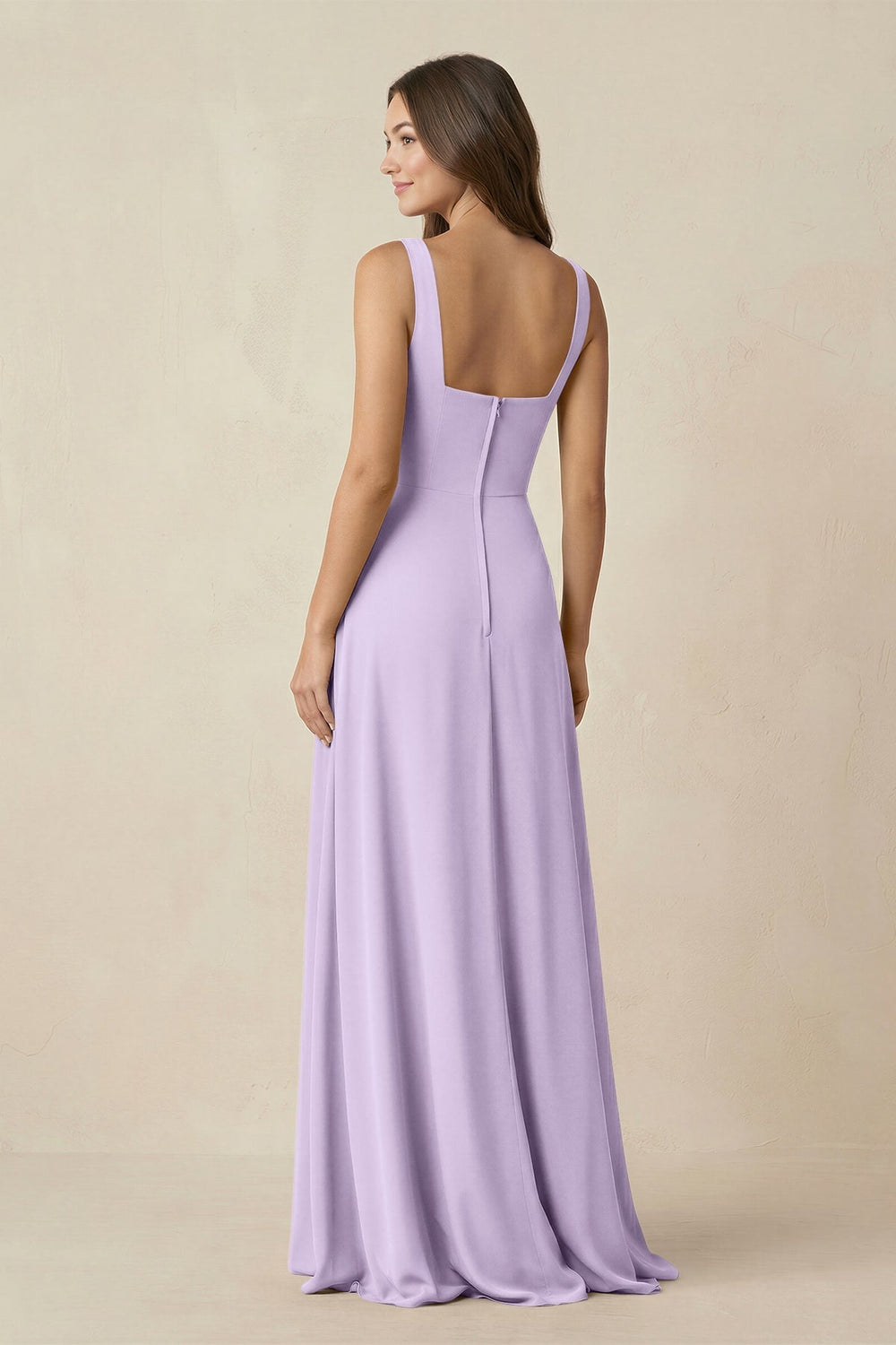Square Neck A-Line Bridesmaid Dress With Slit in Lavender
