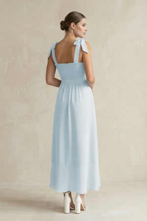 Square Neck A-Line Chiffon Midi Bridesmaid Dress with Bow in Sky Blue (2) | KISSBRIDAL