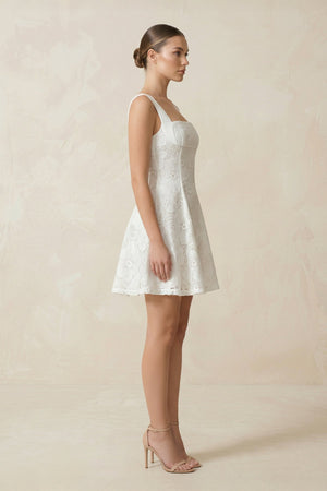 Square Neck A - Line Lace Mini Wedding Dress in White - KISS BRIDAL Wedding Dresses