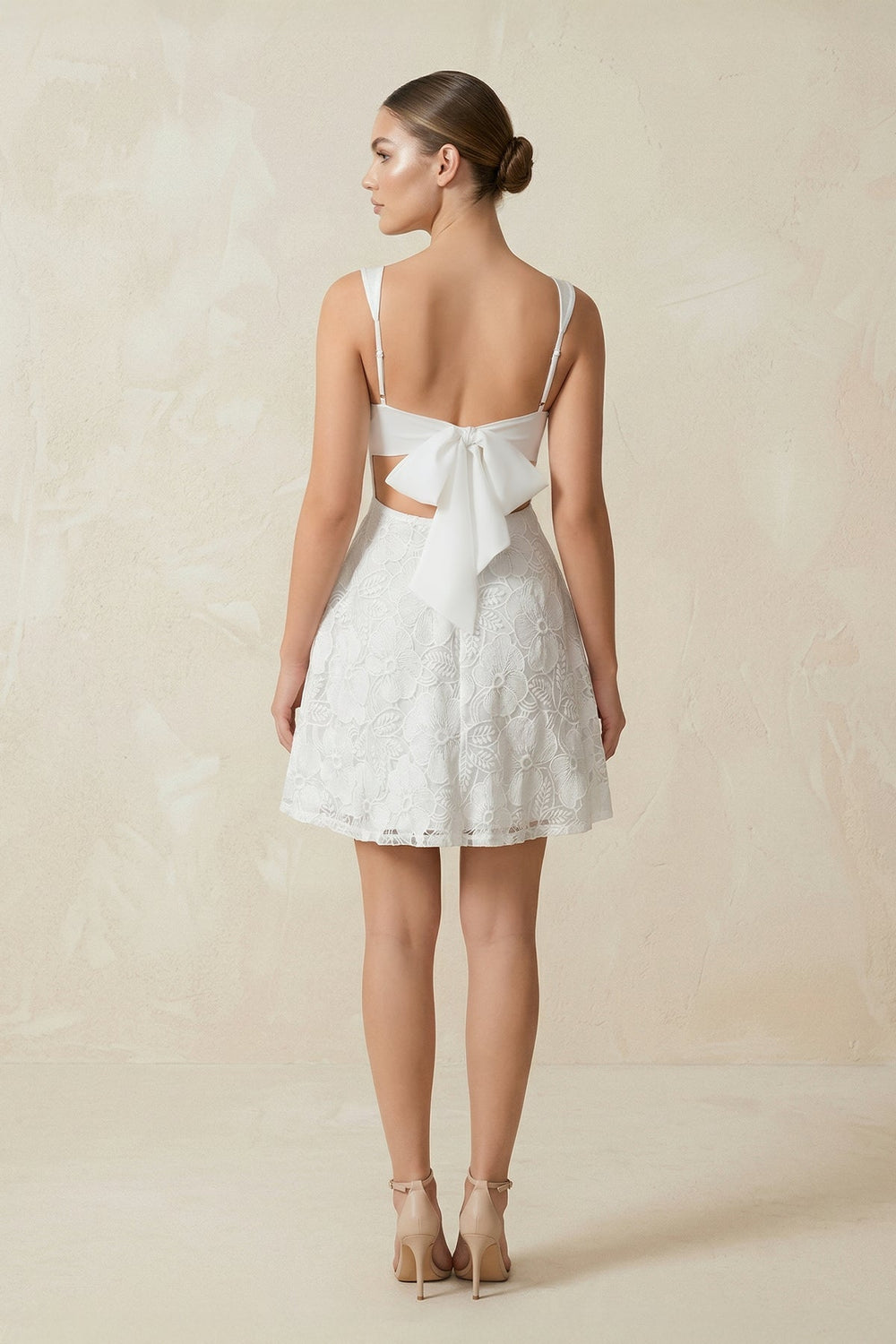 Square Neck A-Line Lace Mini Wedding Dress in White