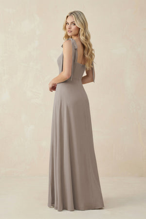 Square Neck Chiffon A-Line Bridesmaid Dress With Bow in Frost (2) | KISSBRIDAL