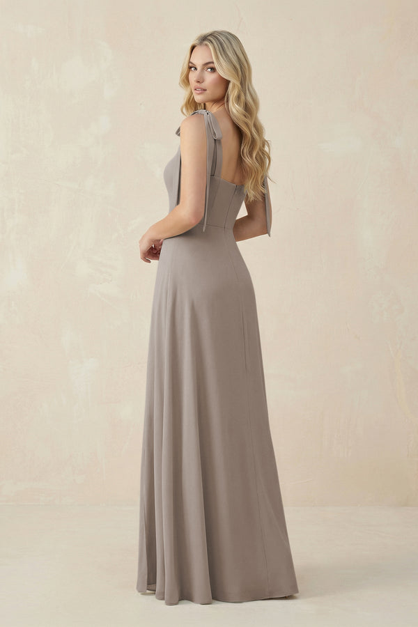 Square Neck Chiffon A-Line Bridesmaid Dress With Bow in Frost (2) | KISSBRIDAL