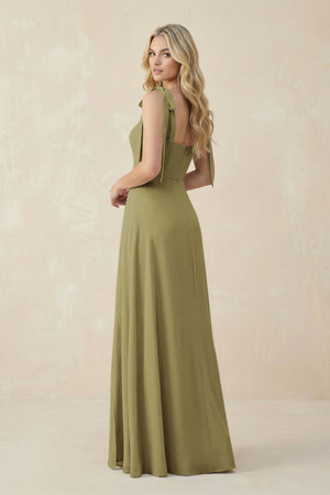 Square Neck Chiffon A-Line Bridesmaid Dress With Bow in Moss Green (2) | KISSBRIDAL