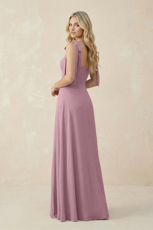 Square Neck Chiffon A-Line Bridesmaid Dress With Bow in Vintage Mauve (2) | KISSBRIDAL