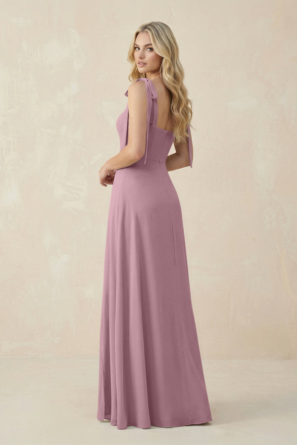 Square Neck Chiffon A-Line Bridesmaid Dress With Bow in Vintage Mauve (2) | KISSBRIDAL