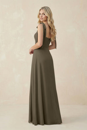 Square Neck Chiffon A - Line Bridesmaid Dress With Bow in Willow Green - KISS BRIDAL Bridesmaid Dresses