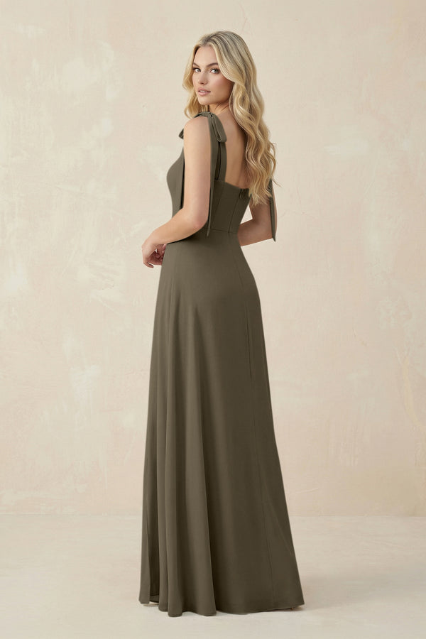 Square Neck Chiffon A - Line Bridesmaid Dress With Bow in Willow Green - KISS BRIDAL Bridesmaid Dresses