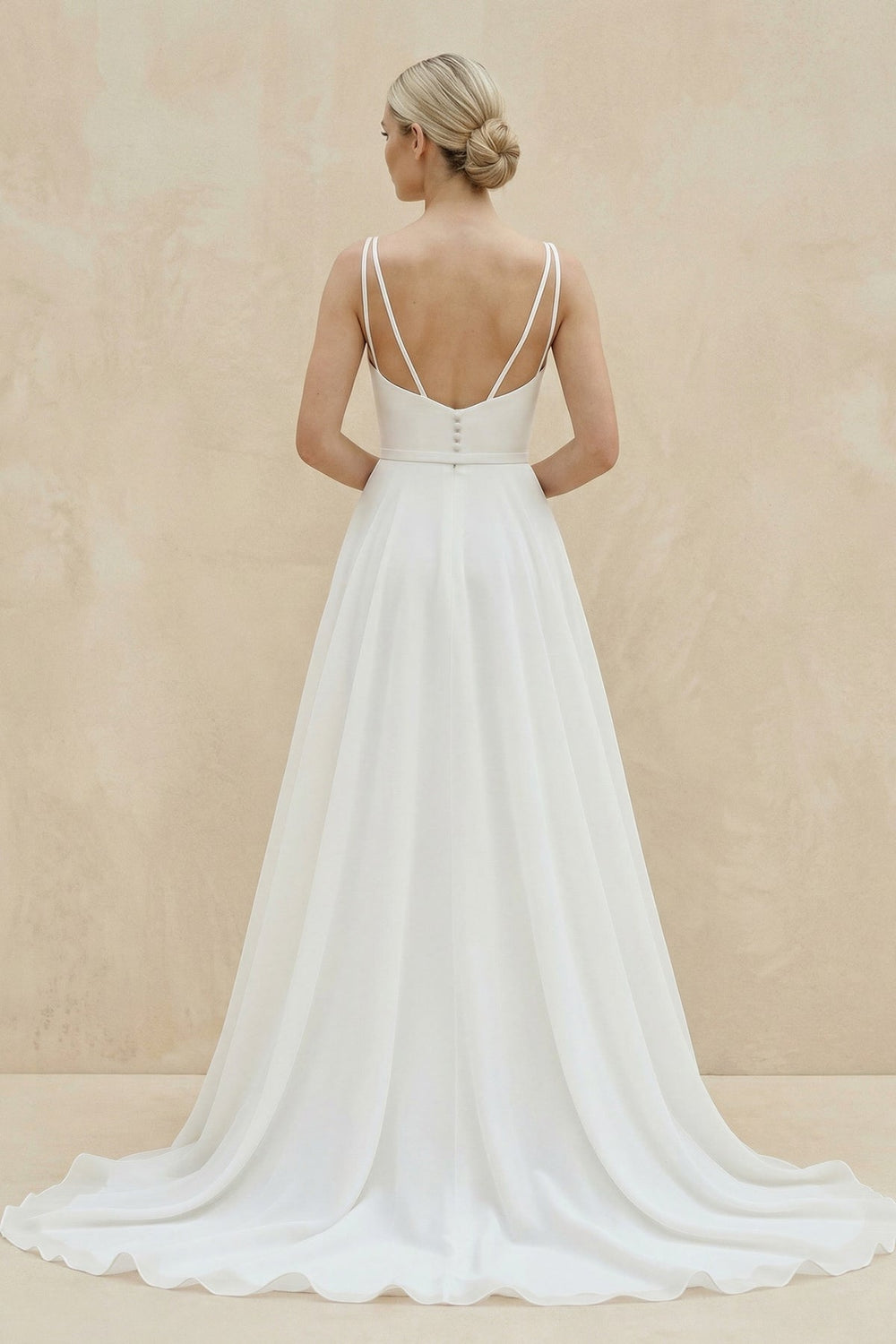 Square Neck Chiffon A-Line Wedding Dress in White