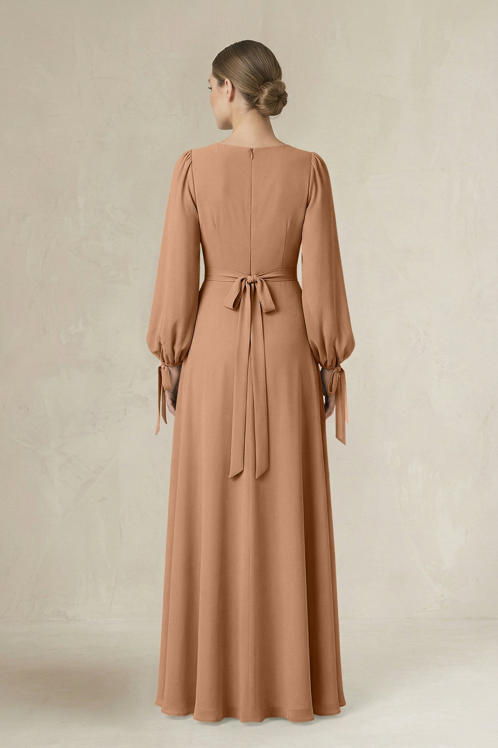 Square Neck Long Sleeve A-Line Chiffon Bridesmaid Dress in Bronzer